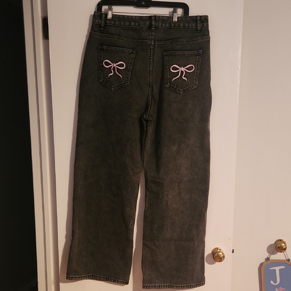 Black Jeans with Pink Bow Accents